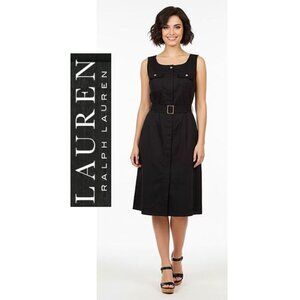LAUREN RALPH LAUREN, Black sleeveless shirt dress with belt